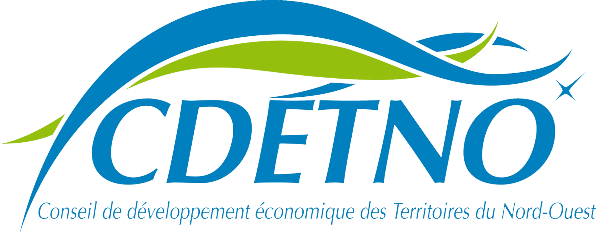 Colorful logo with text and waves