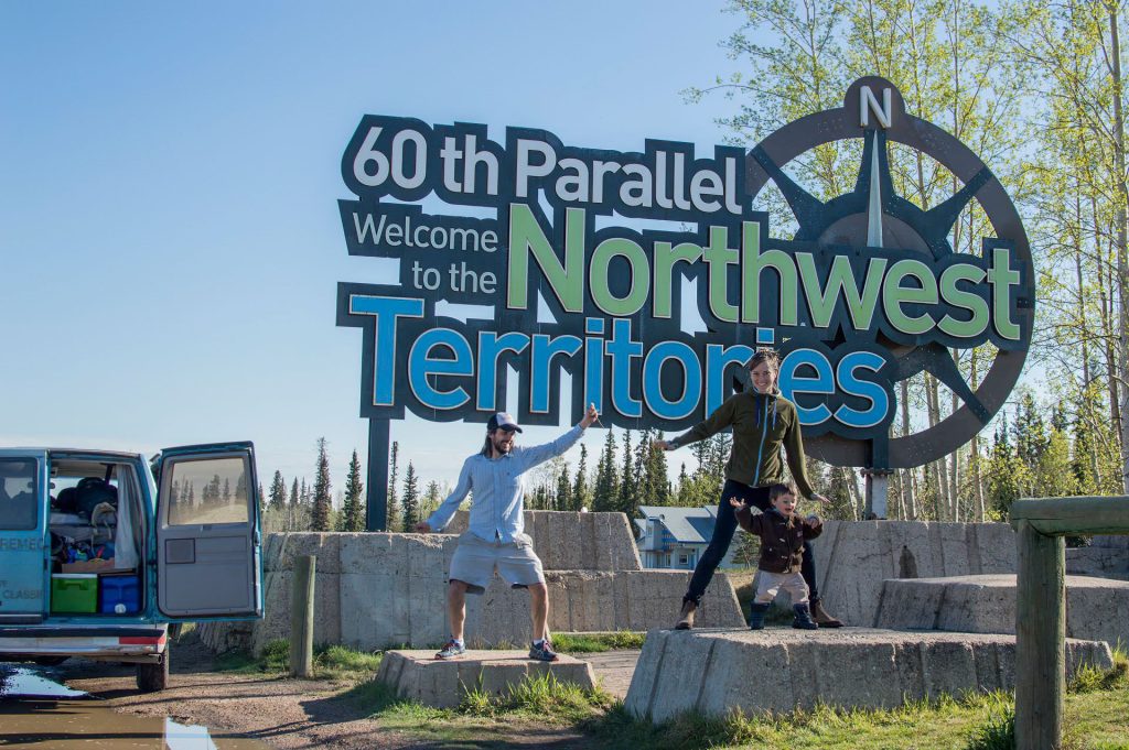 Family at Northwest Territories welcome sign