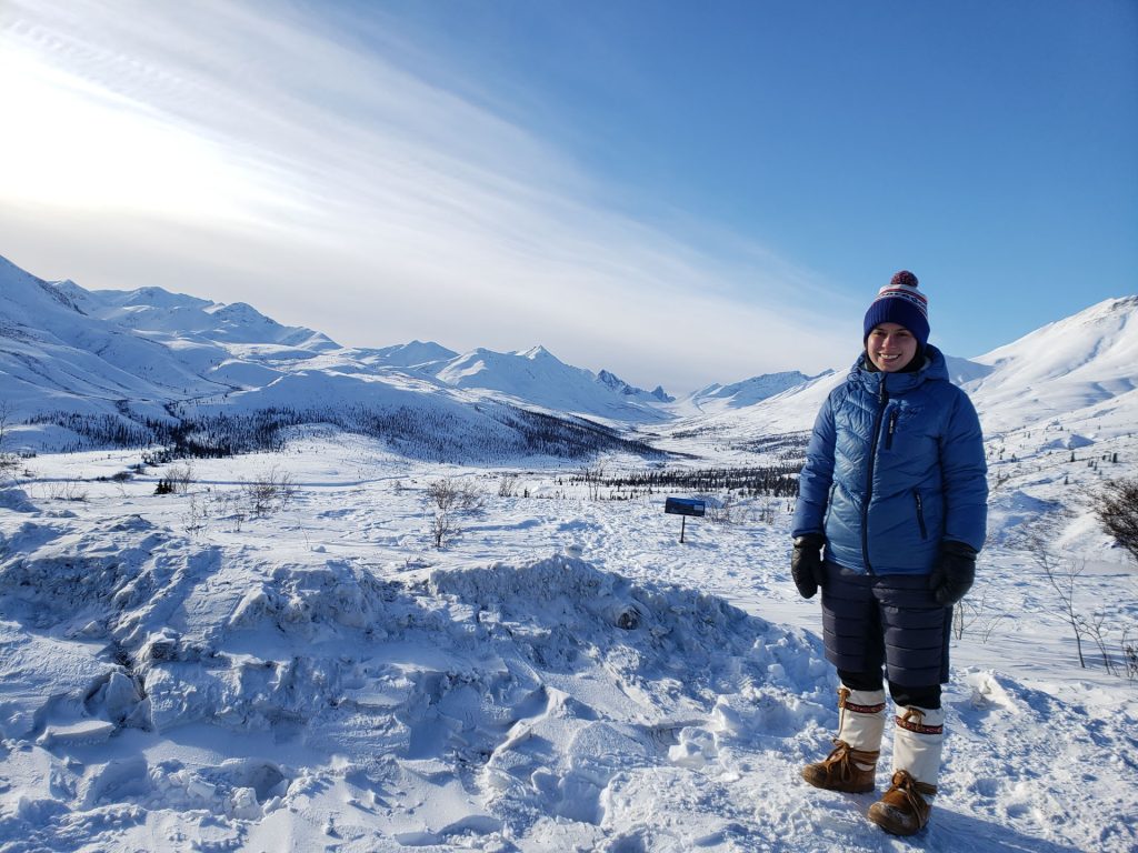 Person standing in snowy landscape