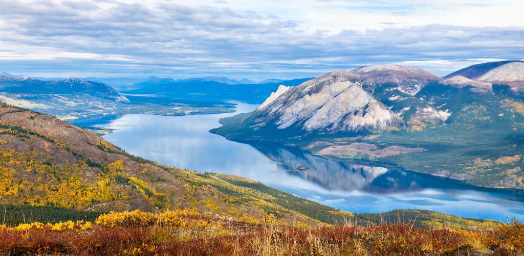 Scenic mountains and tranquil lake view
